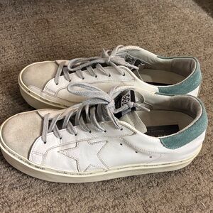 Golden Goose hi star White and Gray Sneakers with Green Accents